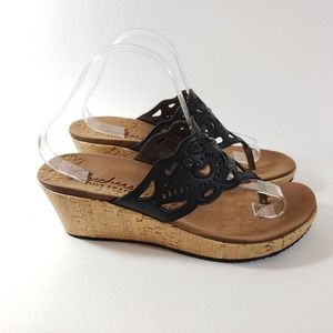 Skechers Beverlee Cut It Out Women's Size 10 Black Thong Cork Wedge Sandals